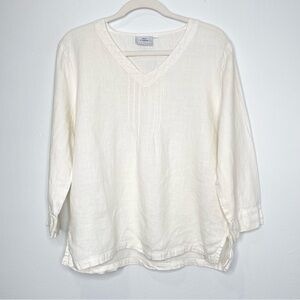 Hot Cotton Linen Blouse Ivory Size M Lagenlook Beachy Tropical Vacation